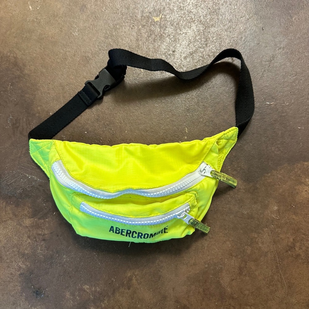 Abercrombie Neon Yellow Fanny Pack Belt Bag‎ Double Zip Festival Rave